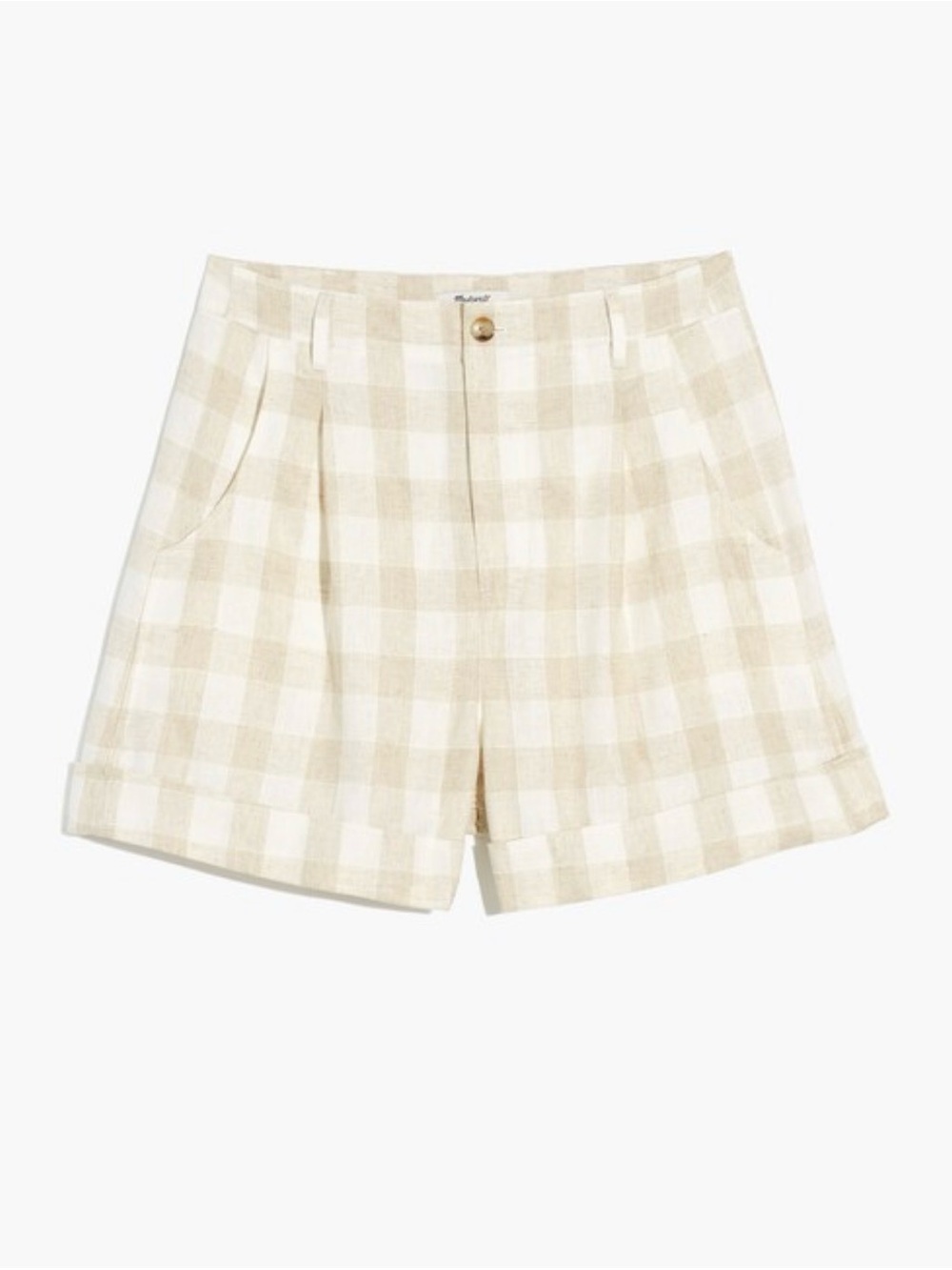 Madewell Linen-Blend Pleated Cuff Shorts: Undyed Plaid Edition | Size 4